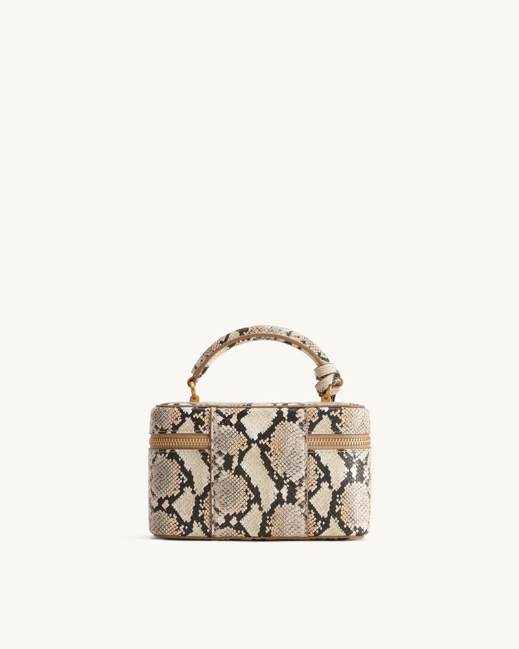 JW PEI Cleo Snake Embossed Box Shape Top Handle Bag Beige