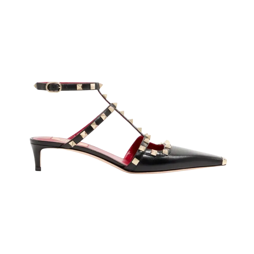 Valentino Rockstud Court Shoes In Kid Leather 40mm Black