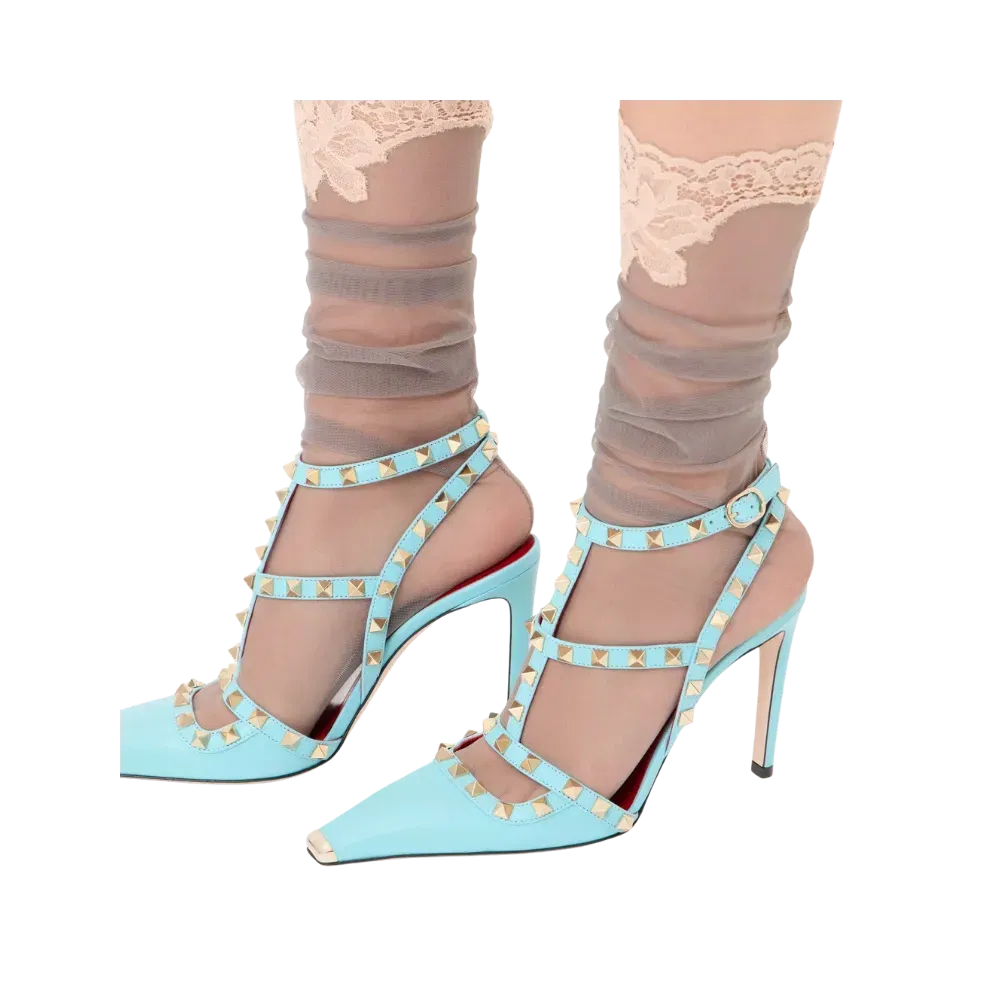 Valentino Rockstud Kidskin Pumps 100mm Azure