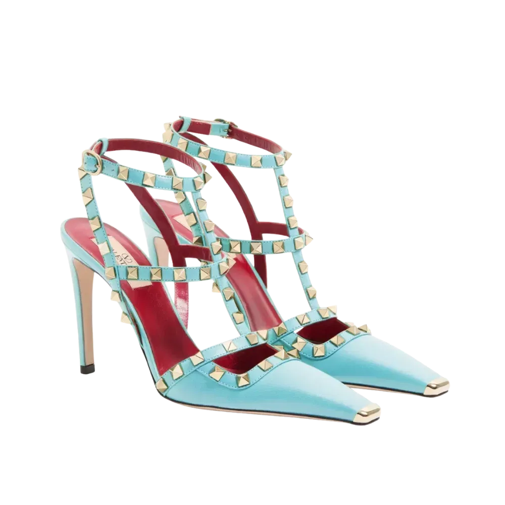Valentino Rockstud Kidskin Pumps 100mm Azure