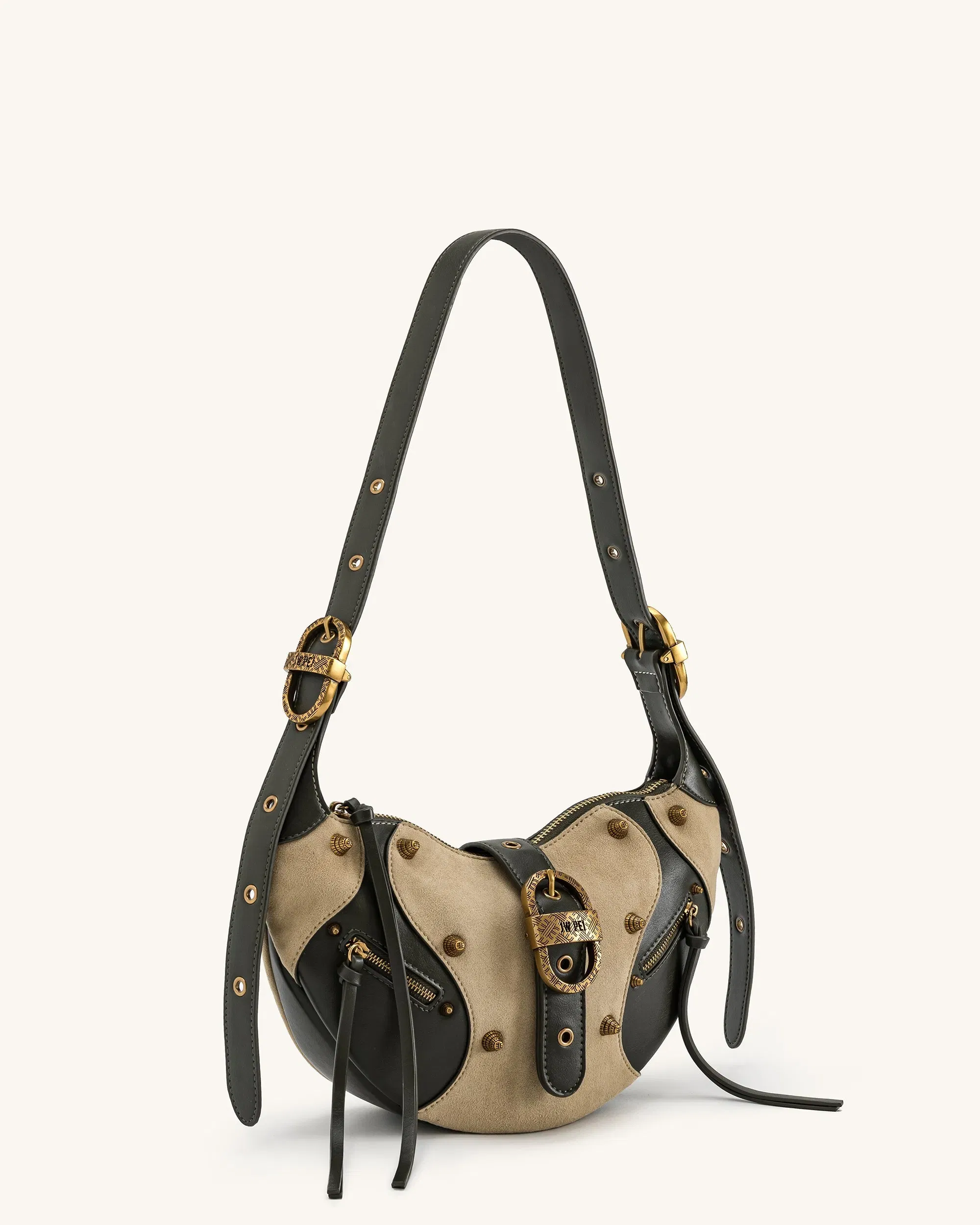 JW PEI Tessa Faux Suede Studded Shoulder Bag Khaki Green