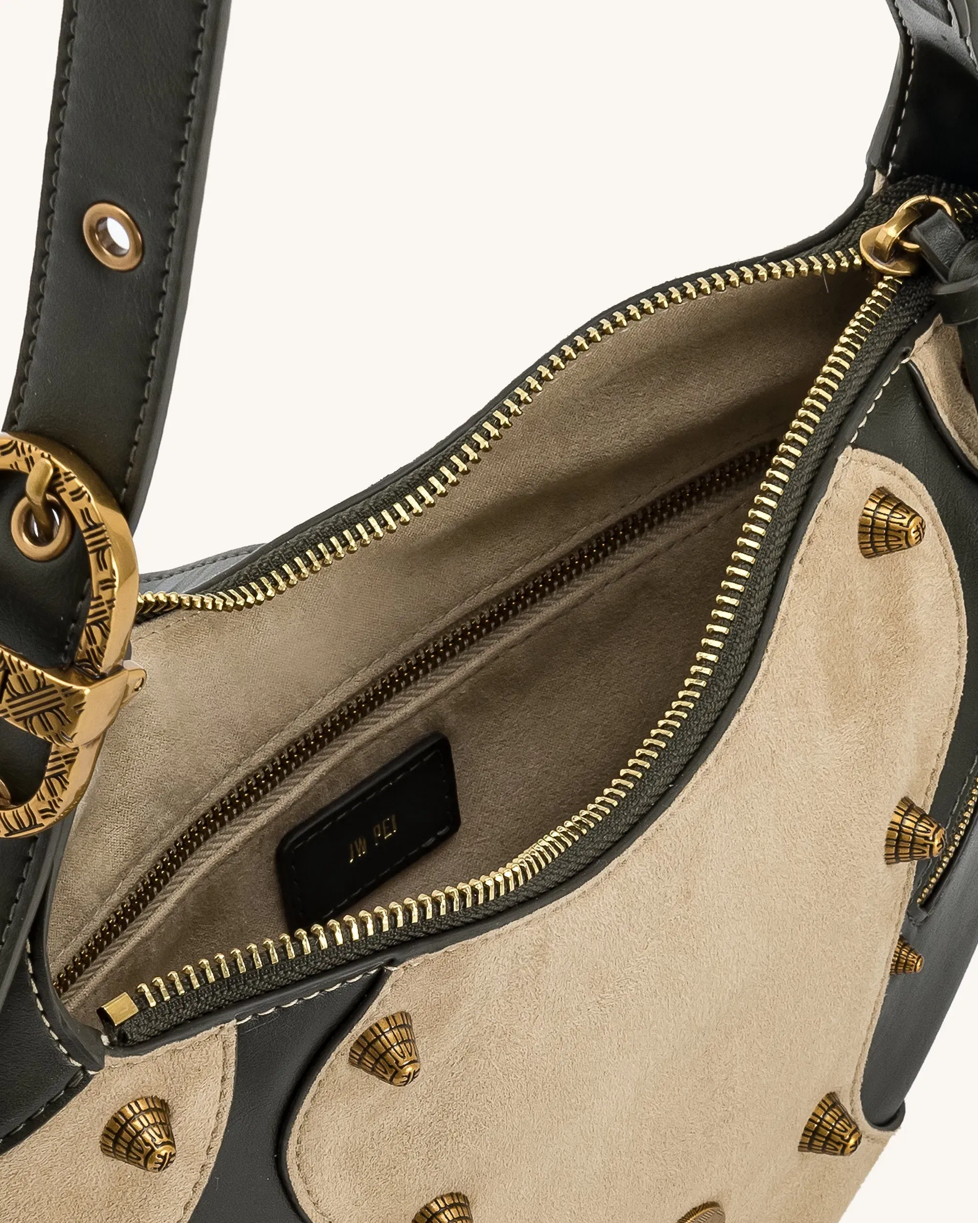 JW PEI Tessa Faux Suede Studded Shoulder Bag Khaki Green