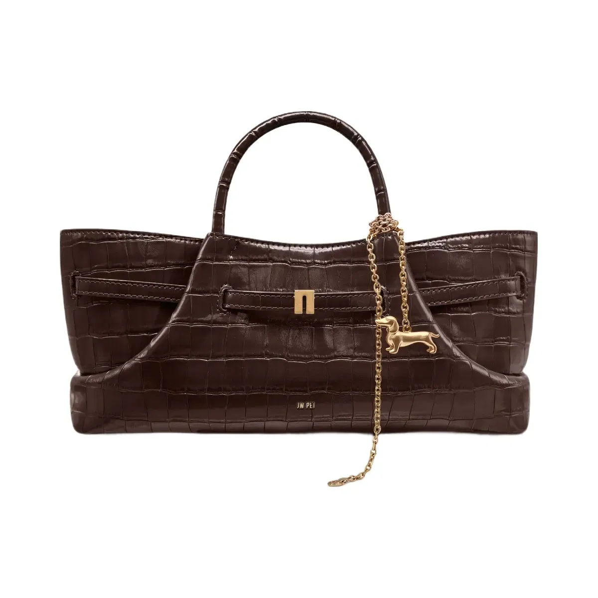 JW PEI Maeve Dachshund Metal Charm Tote Bag Dark Brown Croc