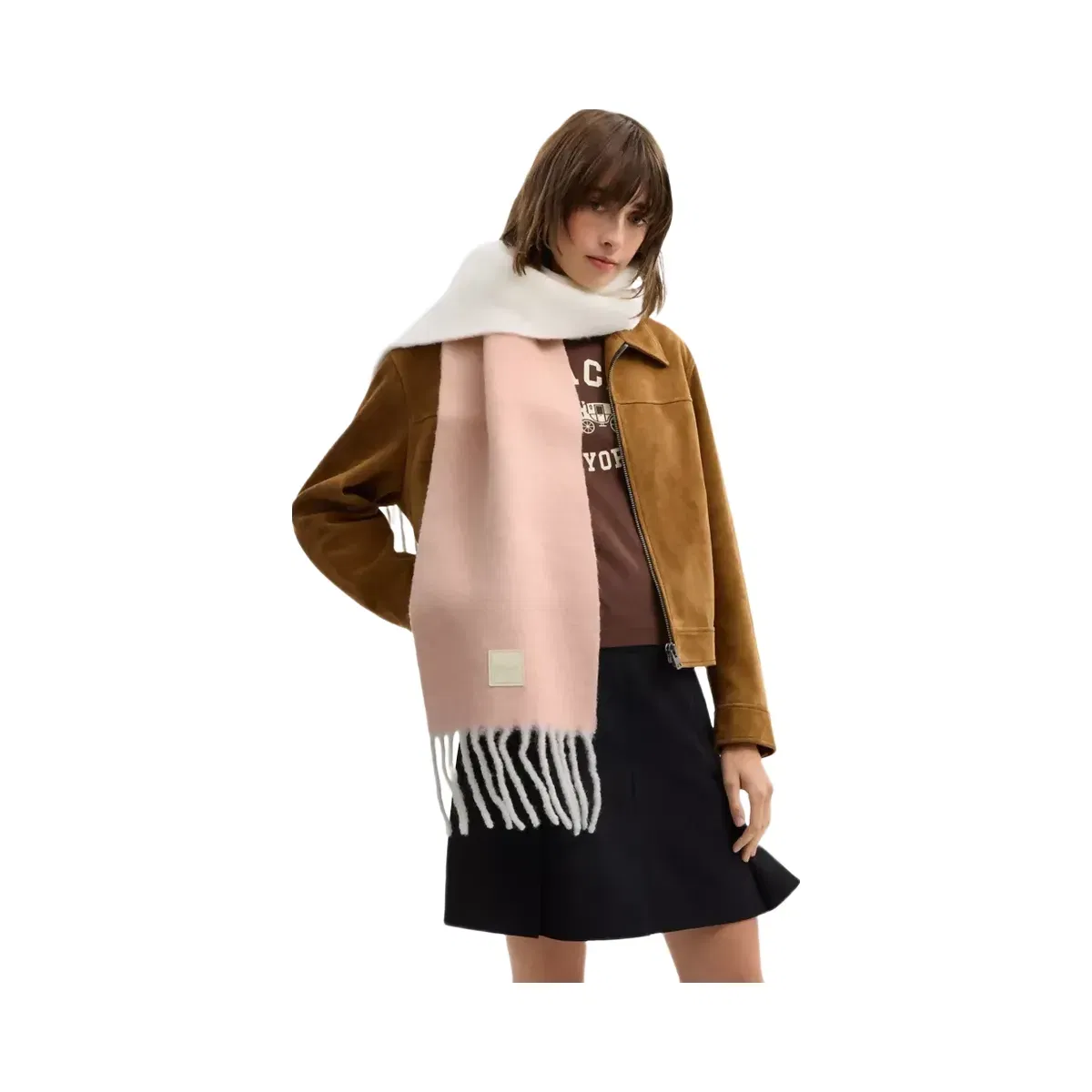 Coach Colorblock Muffler With Rubber Patch in Peach Chalk