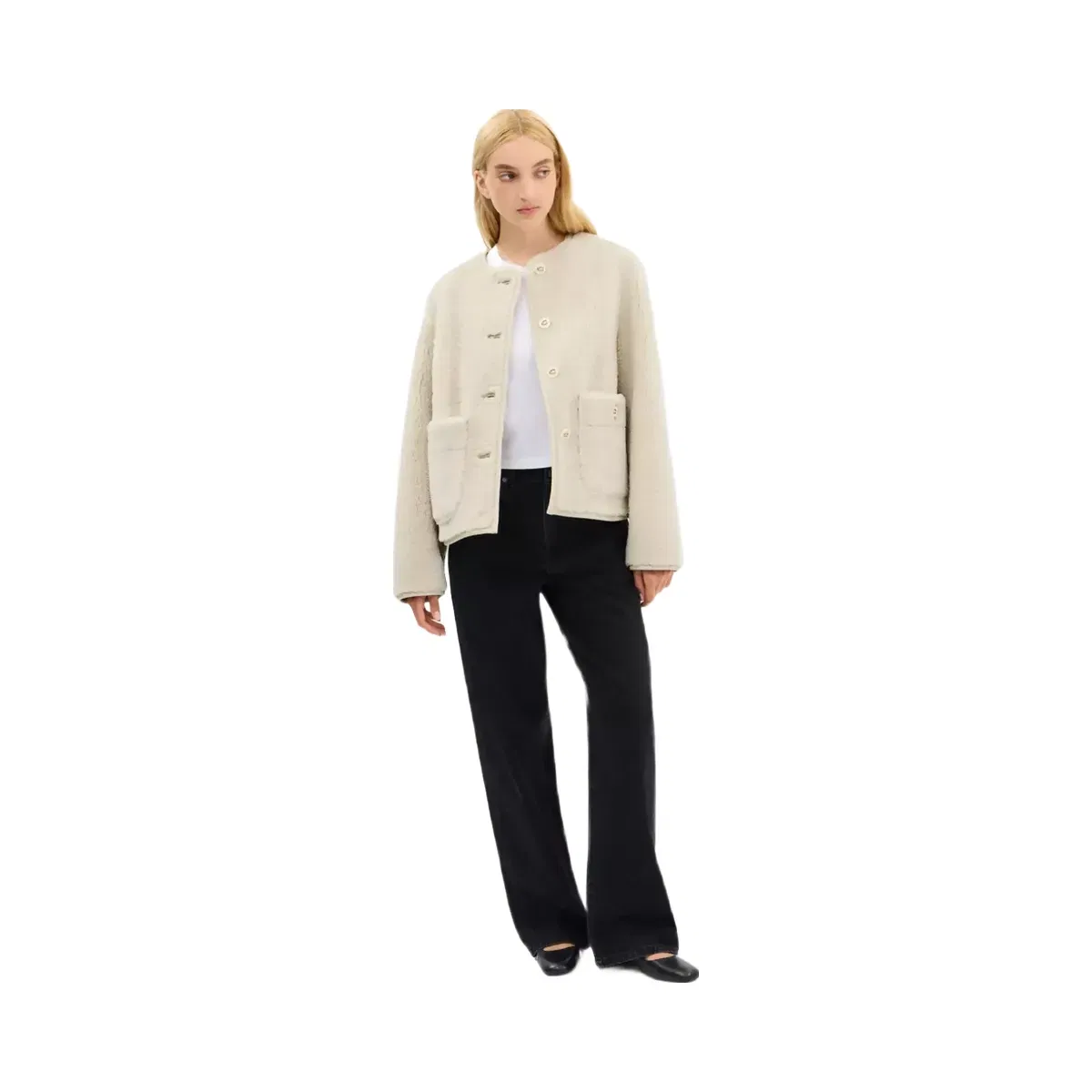 Coach Shearling Cardigan Jacket in Cream