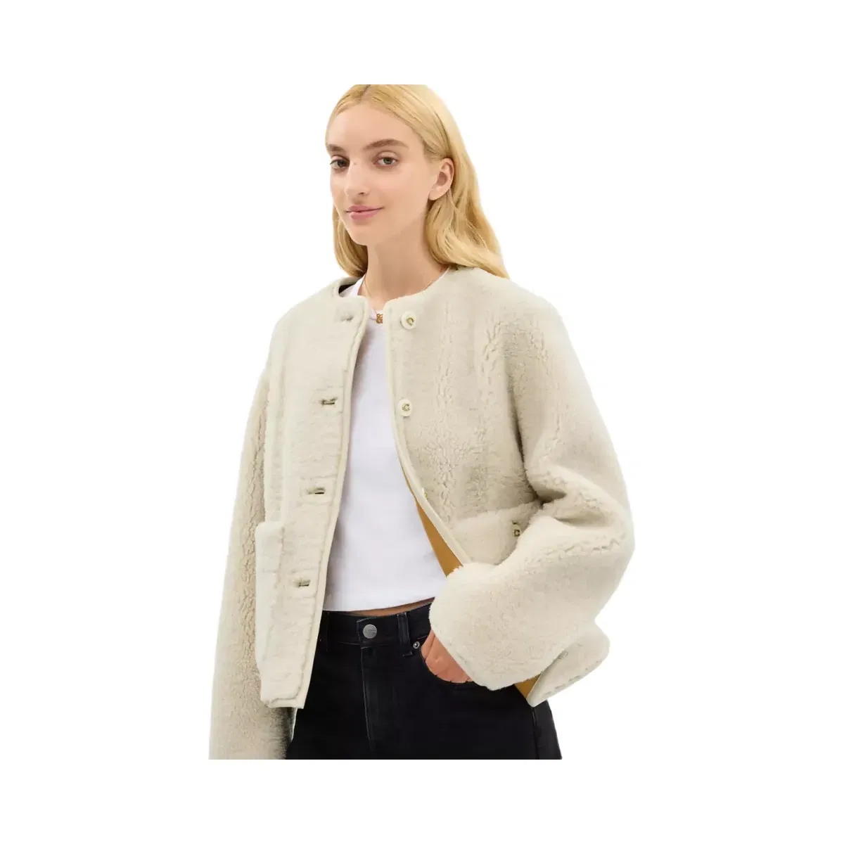 Coach Shearling Cardigan Jacket in Cream