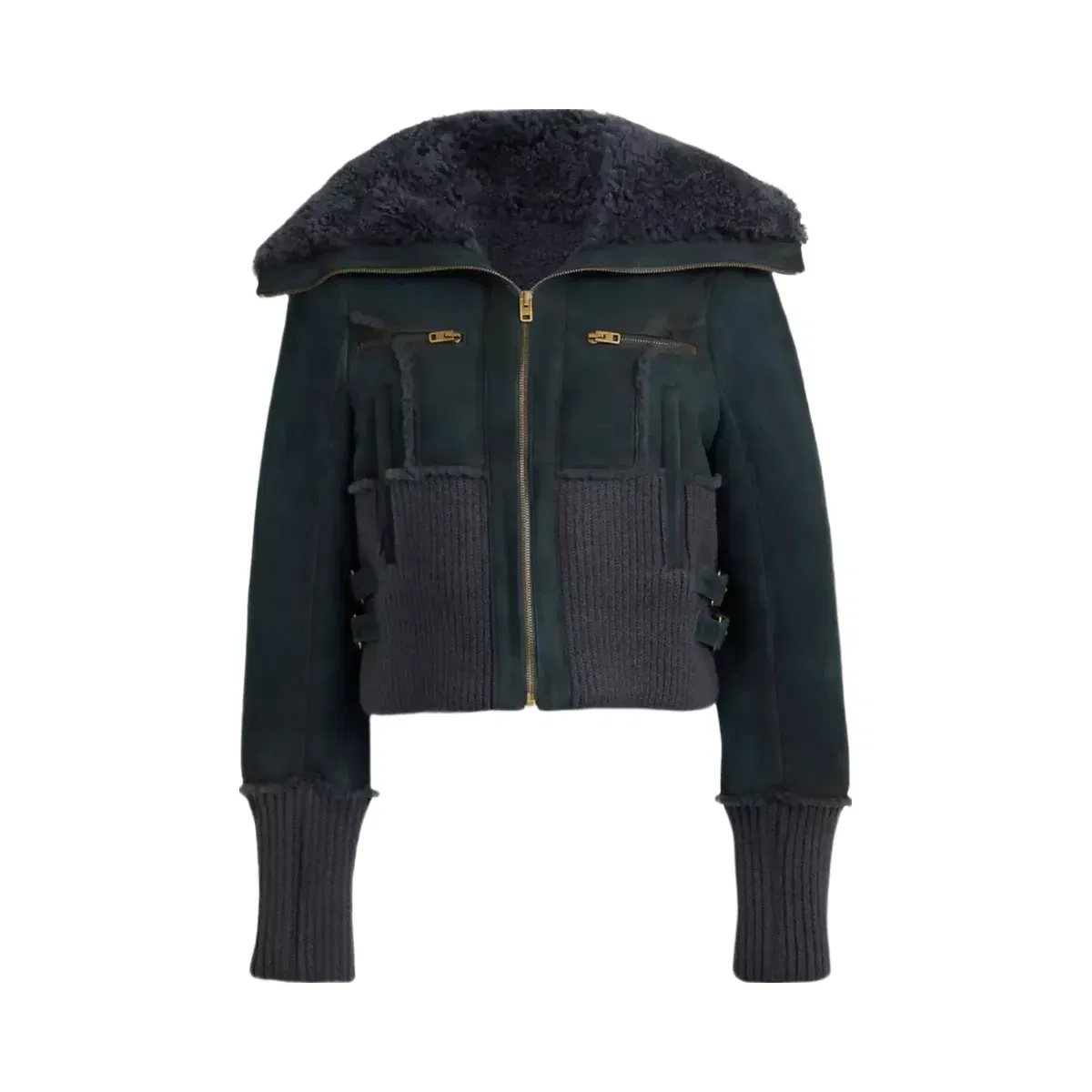 Coach Aviator Shearling Jacket in Navy Blue