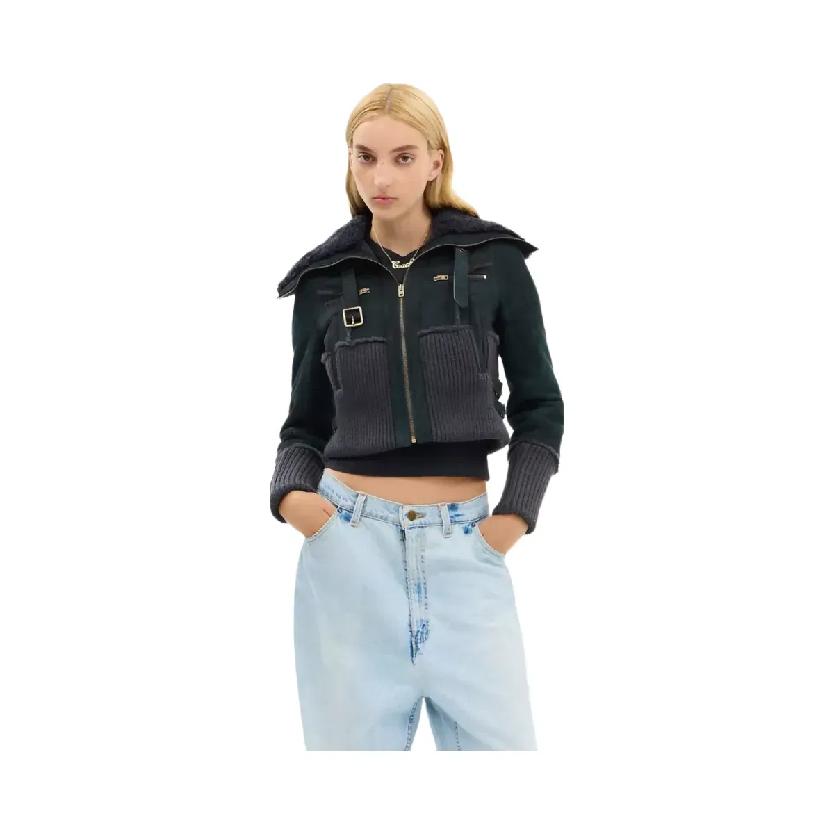 Coach Aviator Shearling Jacket in Navy Blue