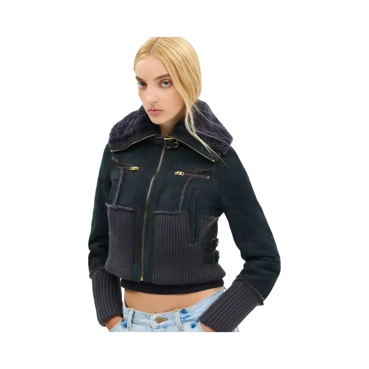 Coach Aviator Shearling Jacket in Navy Blue