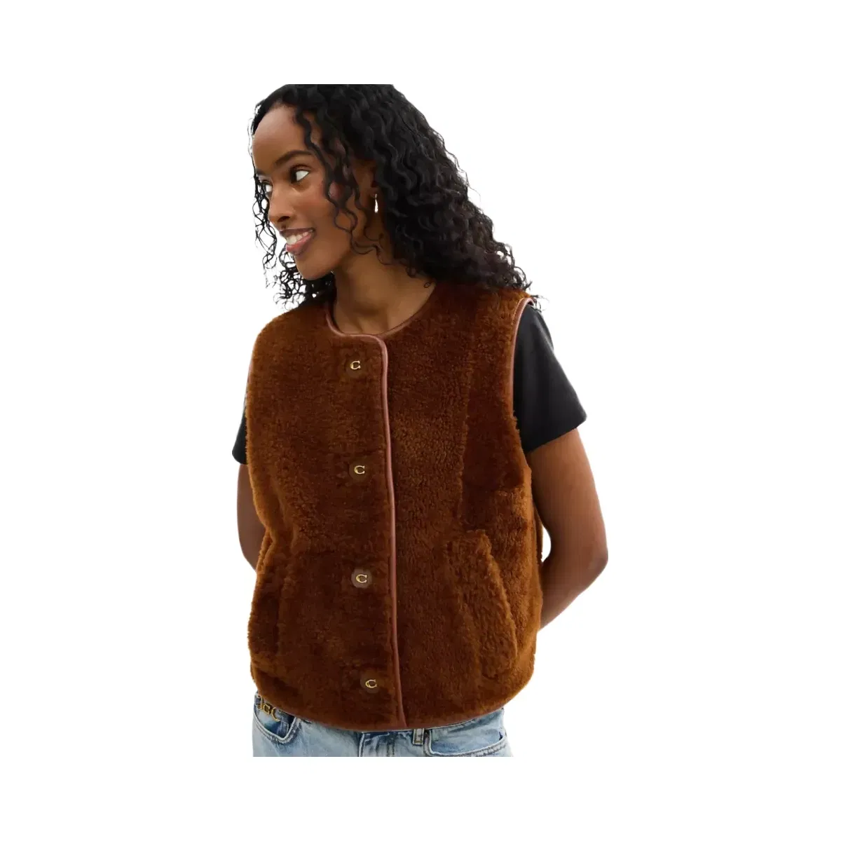 Coach Shearling Vest in Brown