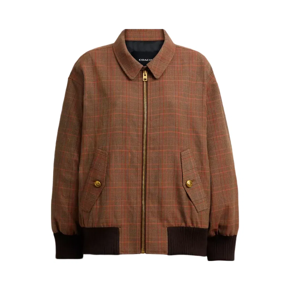 Coach Wool Blouson Jacket in Orange Pink Plaid