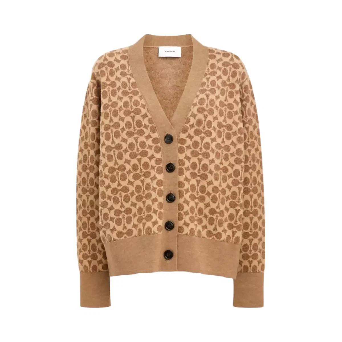 Coach Signature Relaxed V-Neck Cardigan in Tan Signature