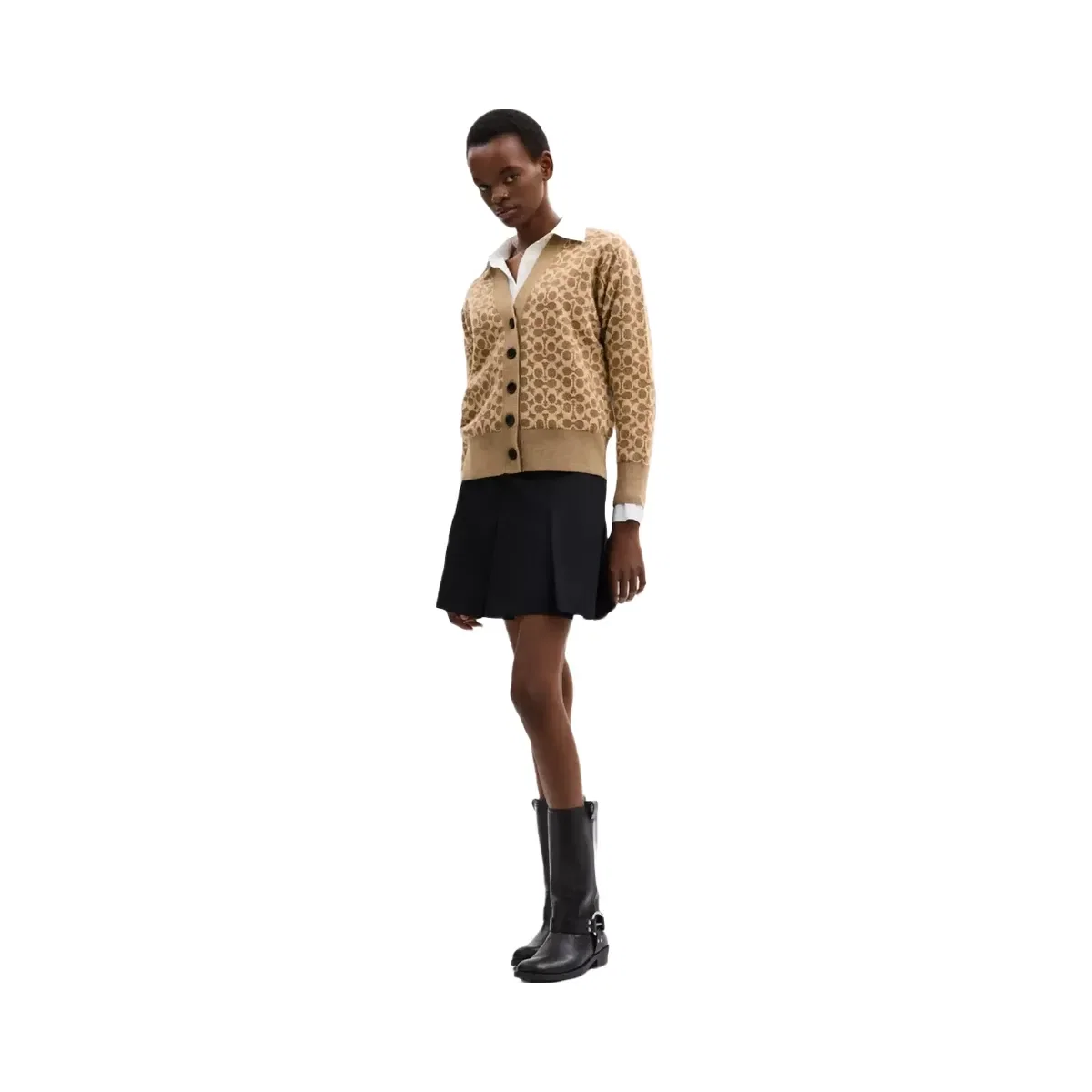 Coach Signature Relaxed V-Neck Cardigan in Tan Signature