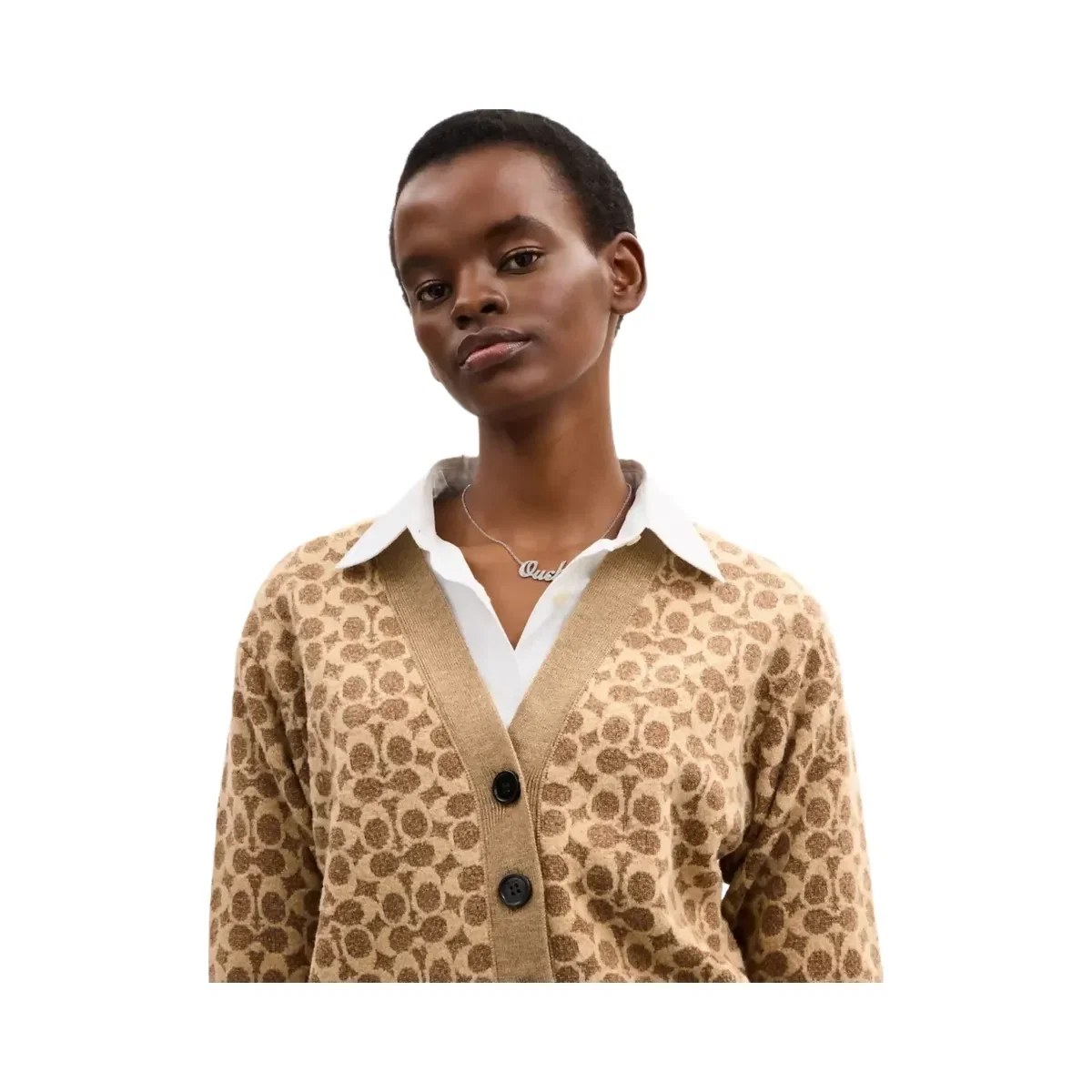 Coach Signature Relaxed V-Neck Cardigan in Tan Signature