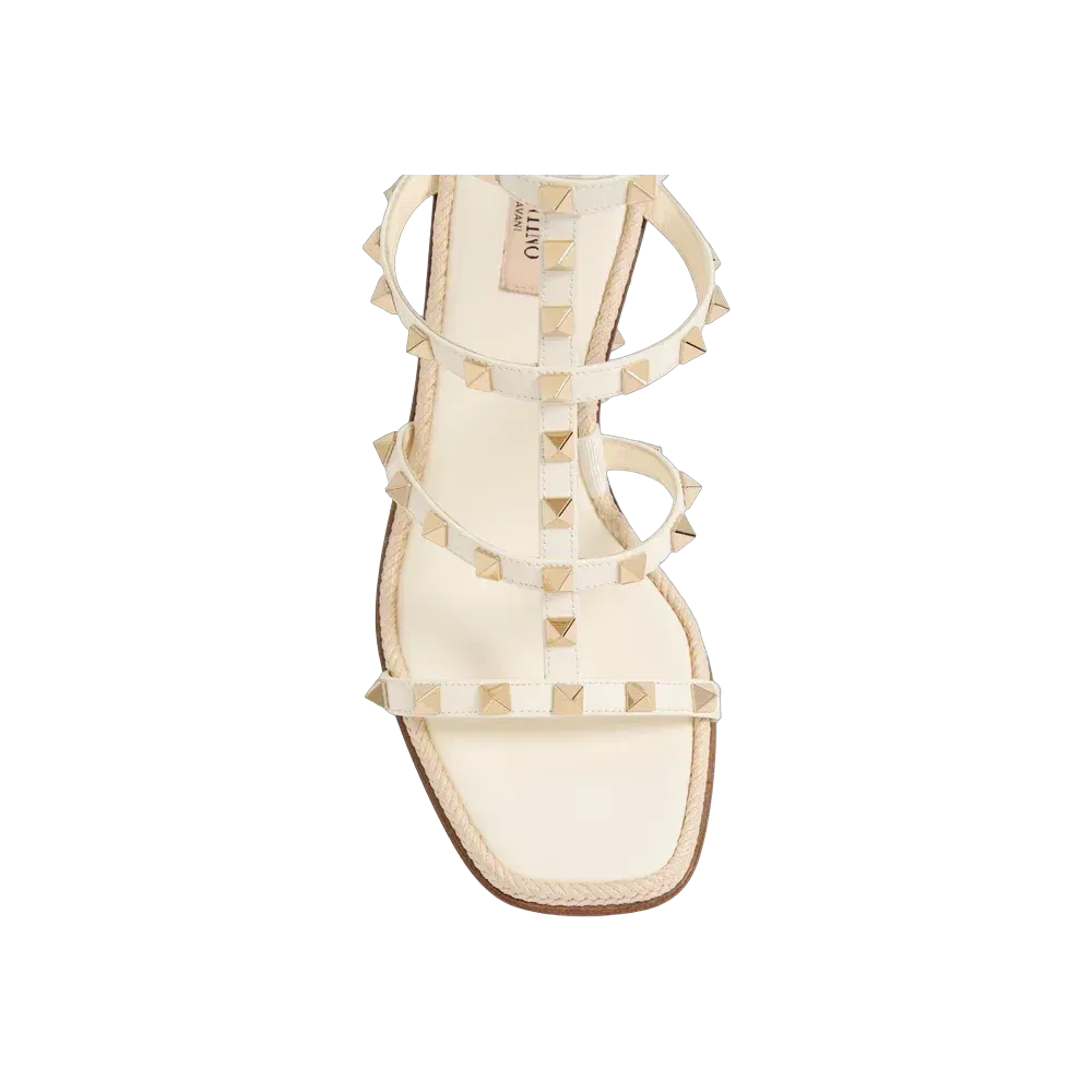 Valentino Rockstud Calfskin Wedge Sandal With Cornely Embroidery 80mm Ivory