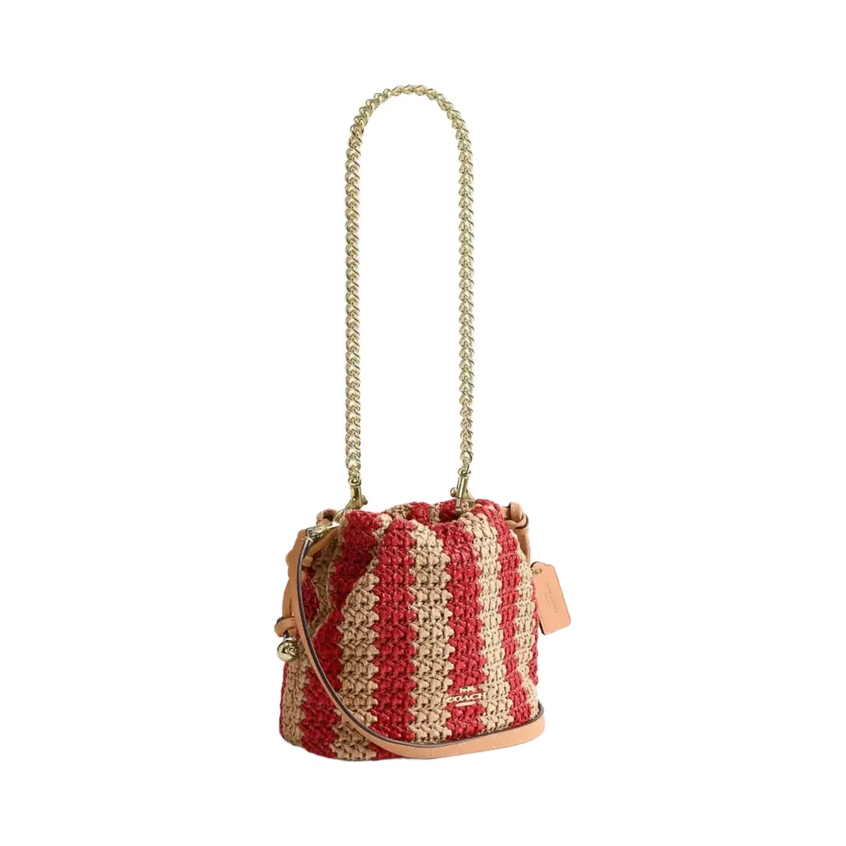 Coach Faye Mini Drawstring Bag With Stripes in Gold Red Tan