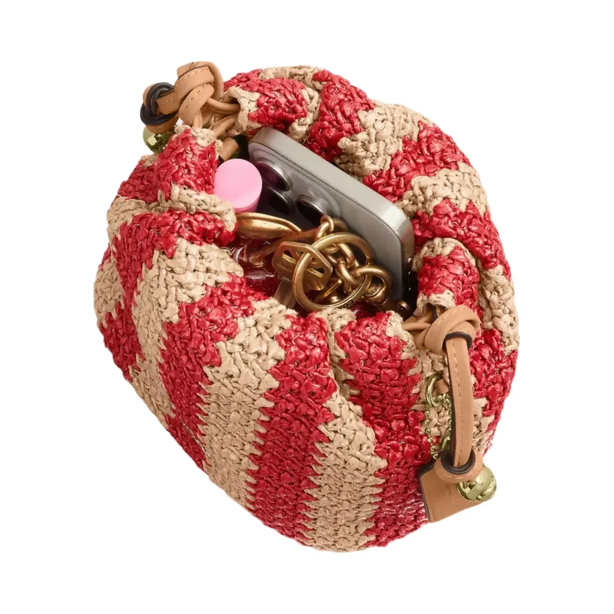 Coach Faye Mini Drawstring Bag With Stripes in Gold Red Tan