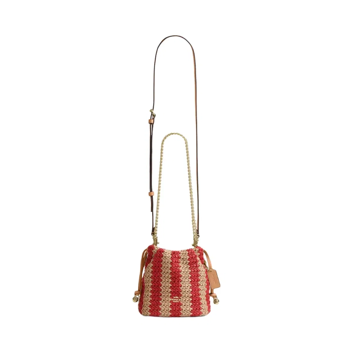 Coach Faye Mini Drawstring Bag With Stripes in Gold Red Tan