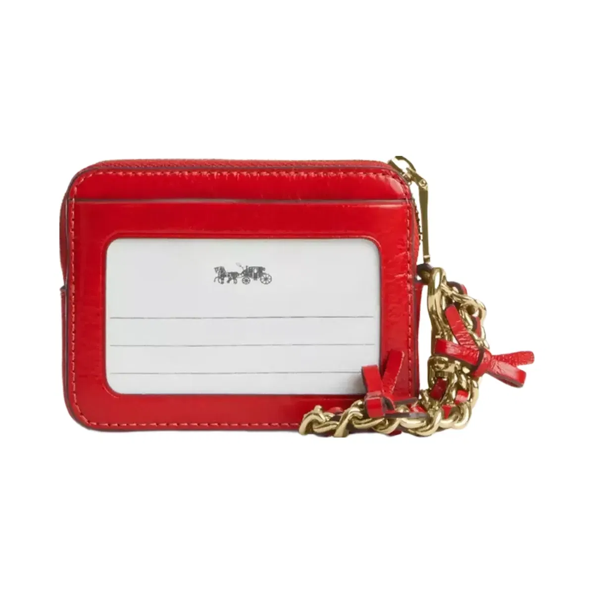 Coach Zip Card Case With Bows in Gold Bright Cherry