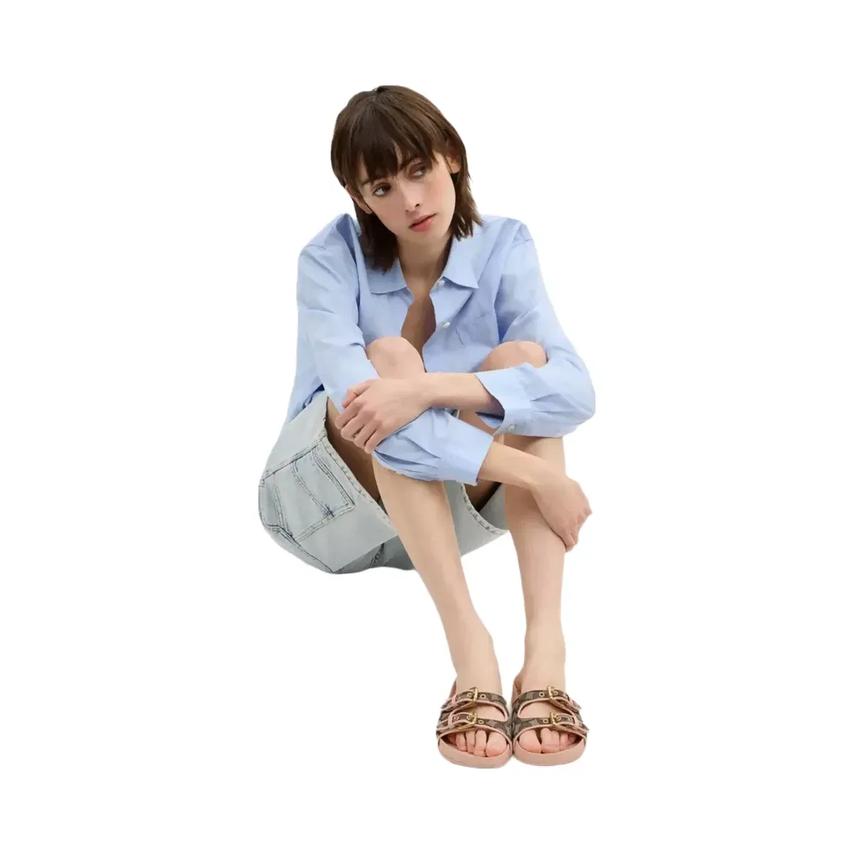 Coach Two Band Buckle Sandal In Signature Jacquard in Oak Candy Pink