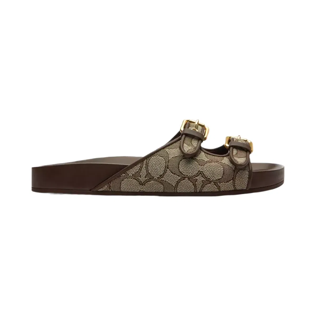 Coach Two Band Buckle Sandal In Signature Jacquard in Oak Maple