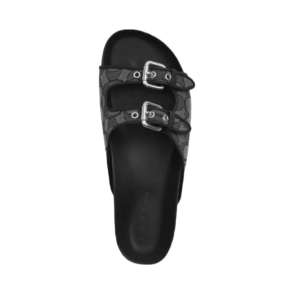 Coach Two Band Buckle Sandal In Signature Jacquard in Charcoal Black