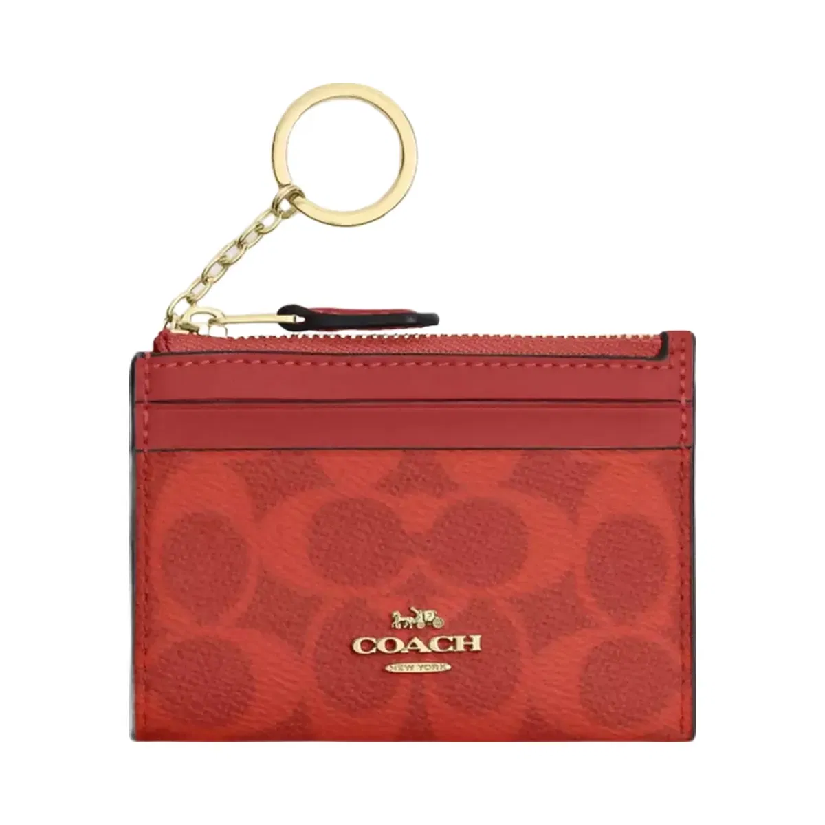 Coach Mini Skinny Id Case In Signature Canvas in Gold Crimson