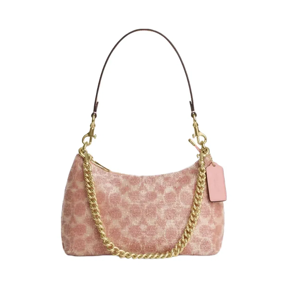 Coach Teri Shoulder Bag In Signature Beaded Satin in Gold Pink