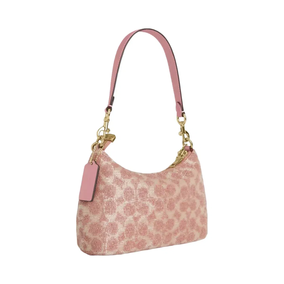 Coach Teri Shoulder Bag In Signature Beaded Satin in Gold Pink
