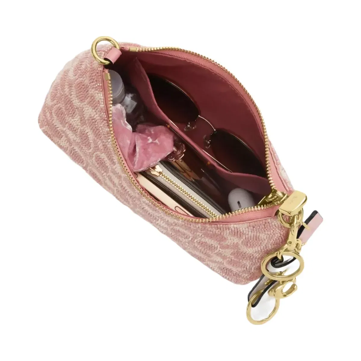 Coach Teri Shoulder Bag In Signature Beaded Satin in Gold Pink