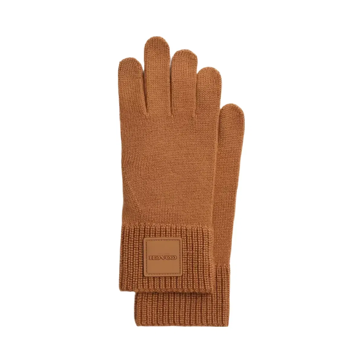 Coach Knit Tech Gloves With Rubber Patch in Light Saddle