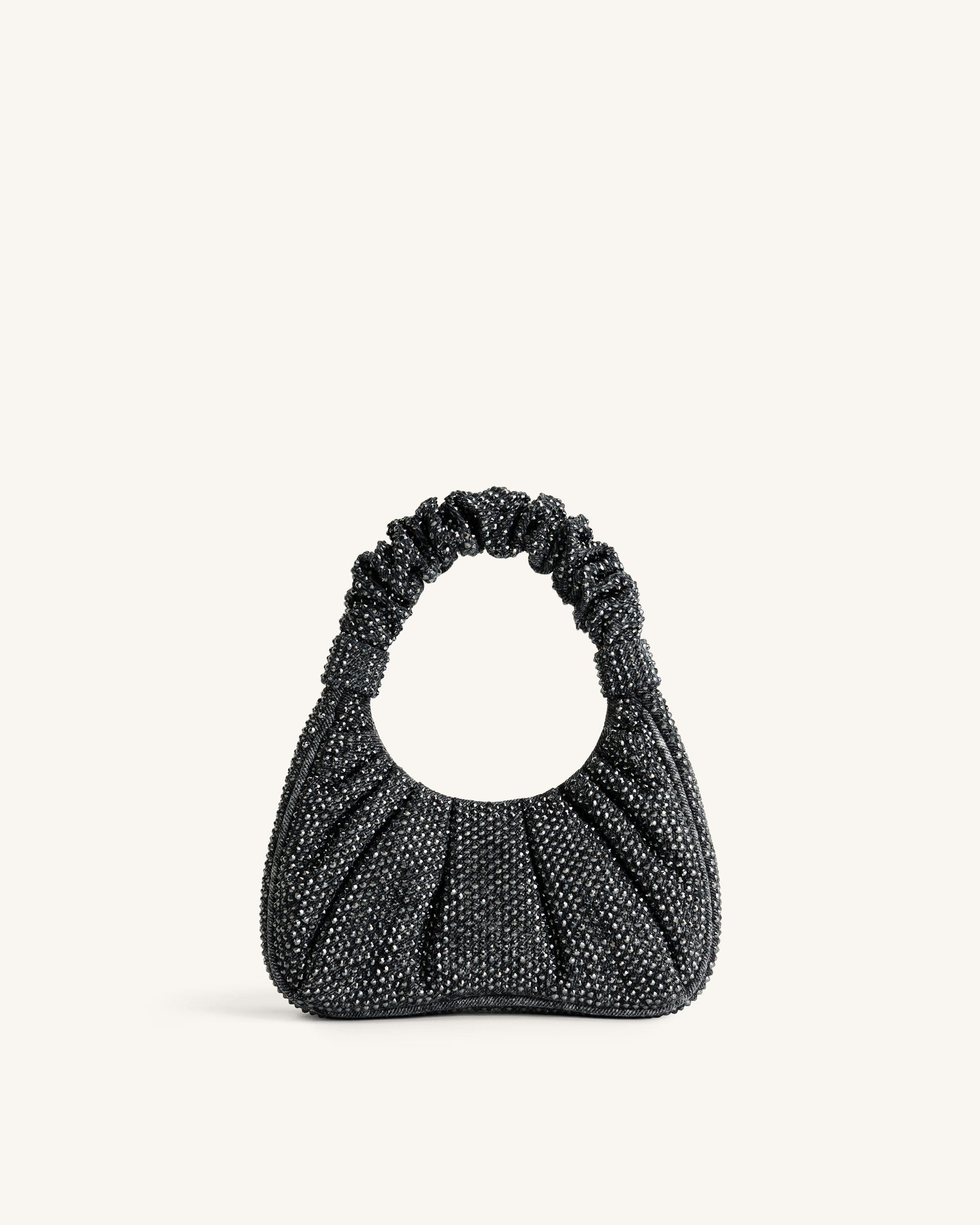 JW PEI Gabbi Artificial Crystal Medium Ruched Hobo Handbag Anthracite