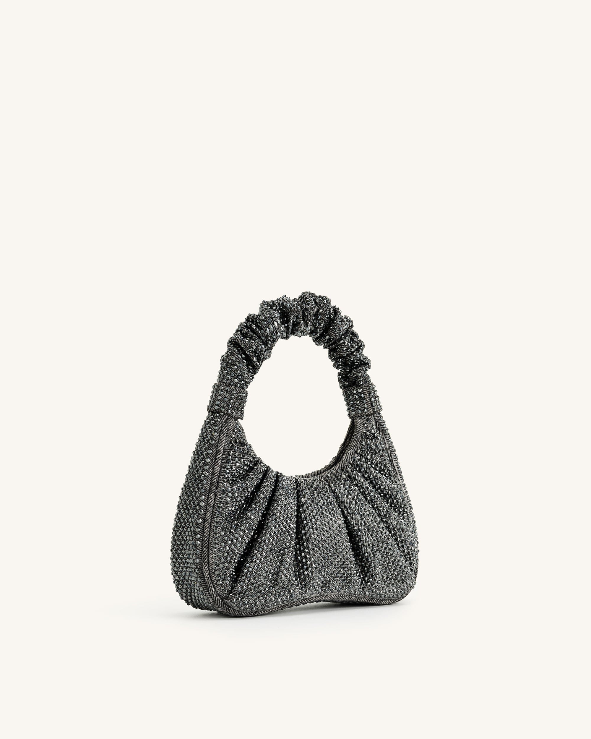 JW PEI Gabbi Artificial Crystal Medium Ruched Hobo Handbag Anthracite