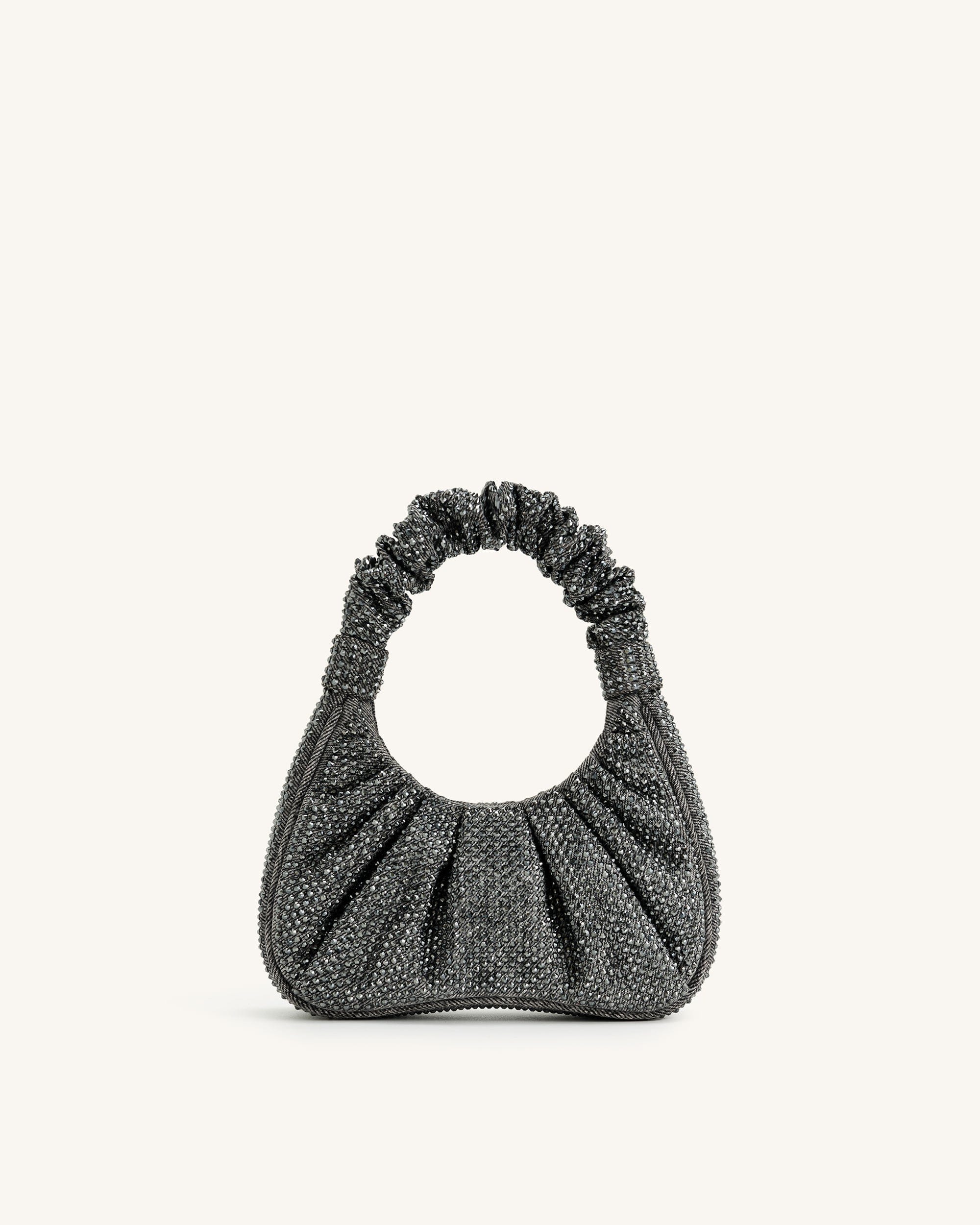 JW PEI Gabbi Artificial Crystal Medium Ruched Hobo Handbag Anthracite