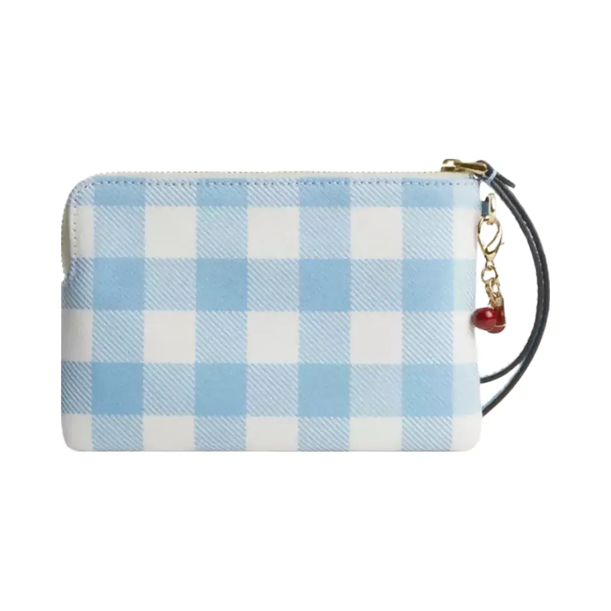 Coach Corner Zip Wristlet With Gingham Print And Charm in Gold Blue Multi