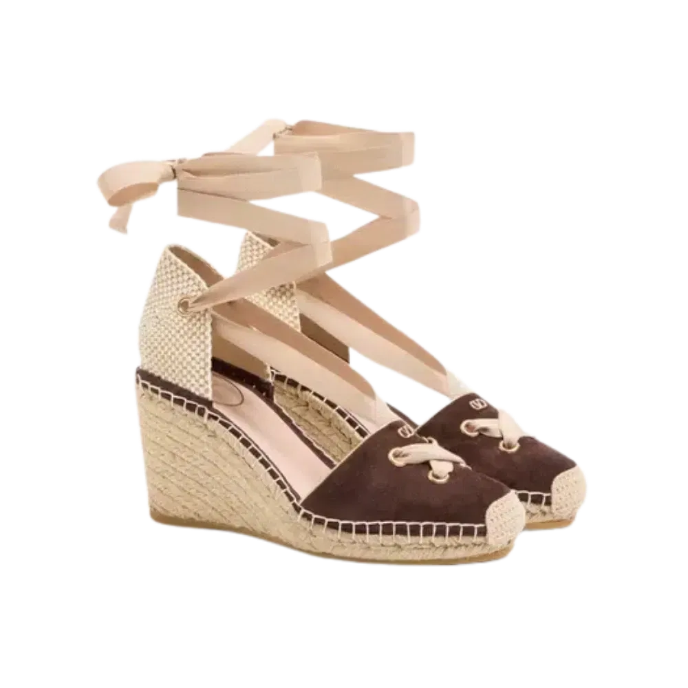 Valentino Resort Wedge In Split Leather 75mm Ebony