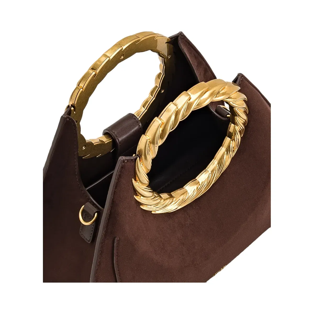 JW PEI Amiya Leaf Handle Faux Suede Sculpture Bag Mocha Brown