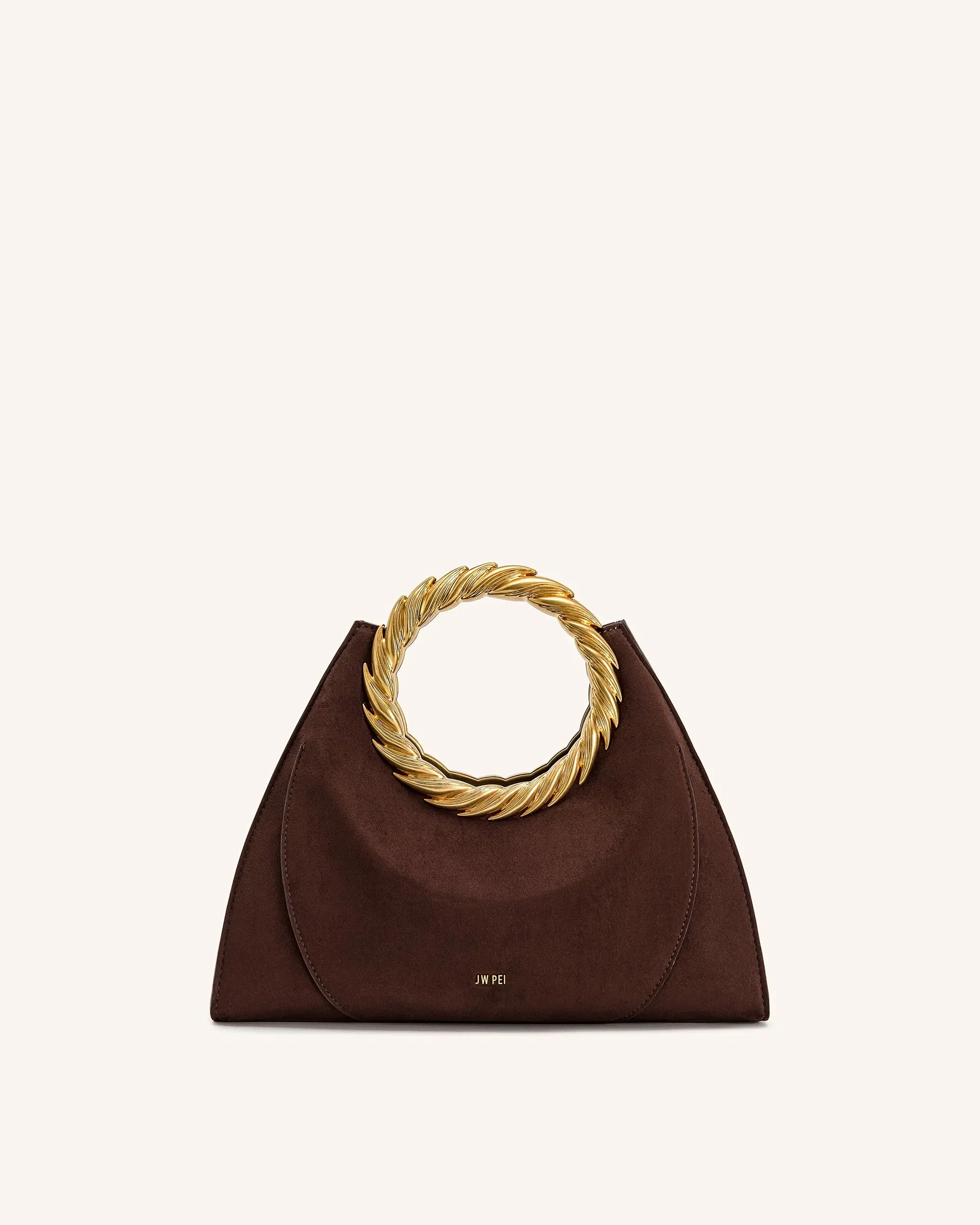 JW PEI Amiya Leaf Handle Faux Suede Sculpture Bag Mocha Brown