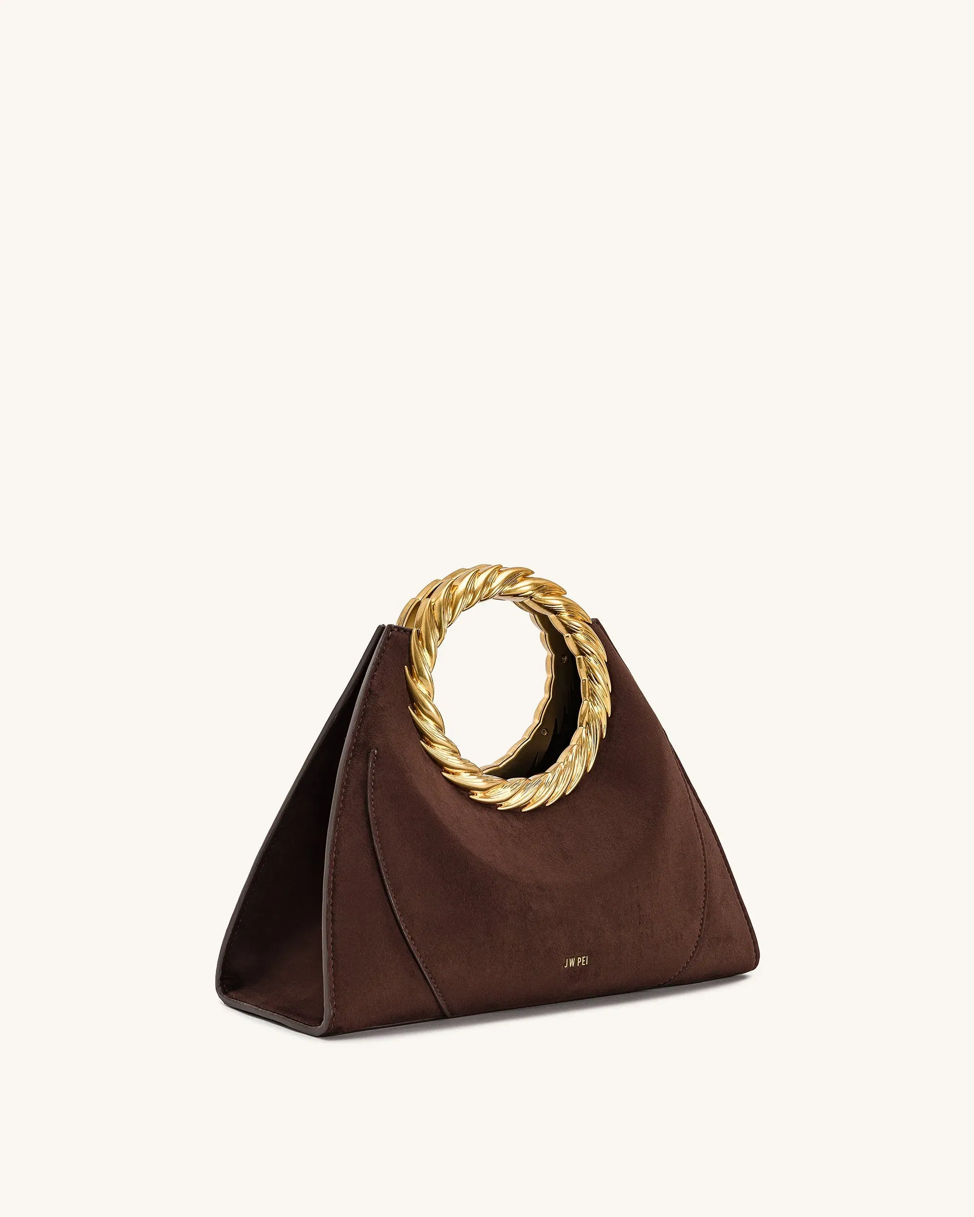 JW PEI Amiya Leaf Handle Faux Suede Sculpture Bag Mocha Brown