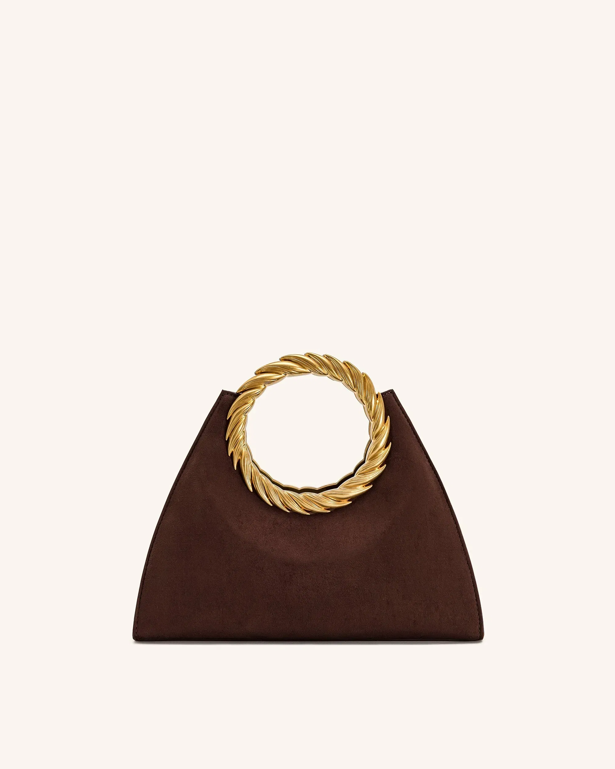 JW PEI Amiya Leaf Handle Faux Suede Sculpture Bag Mocha Brown