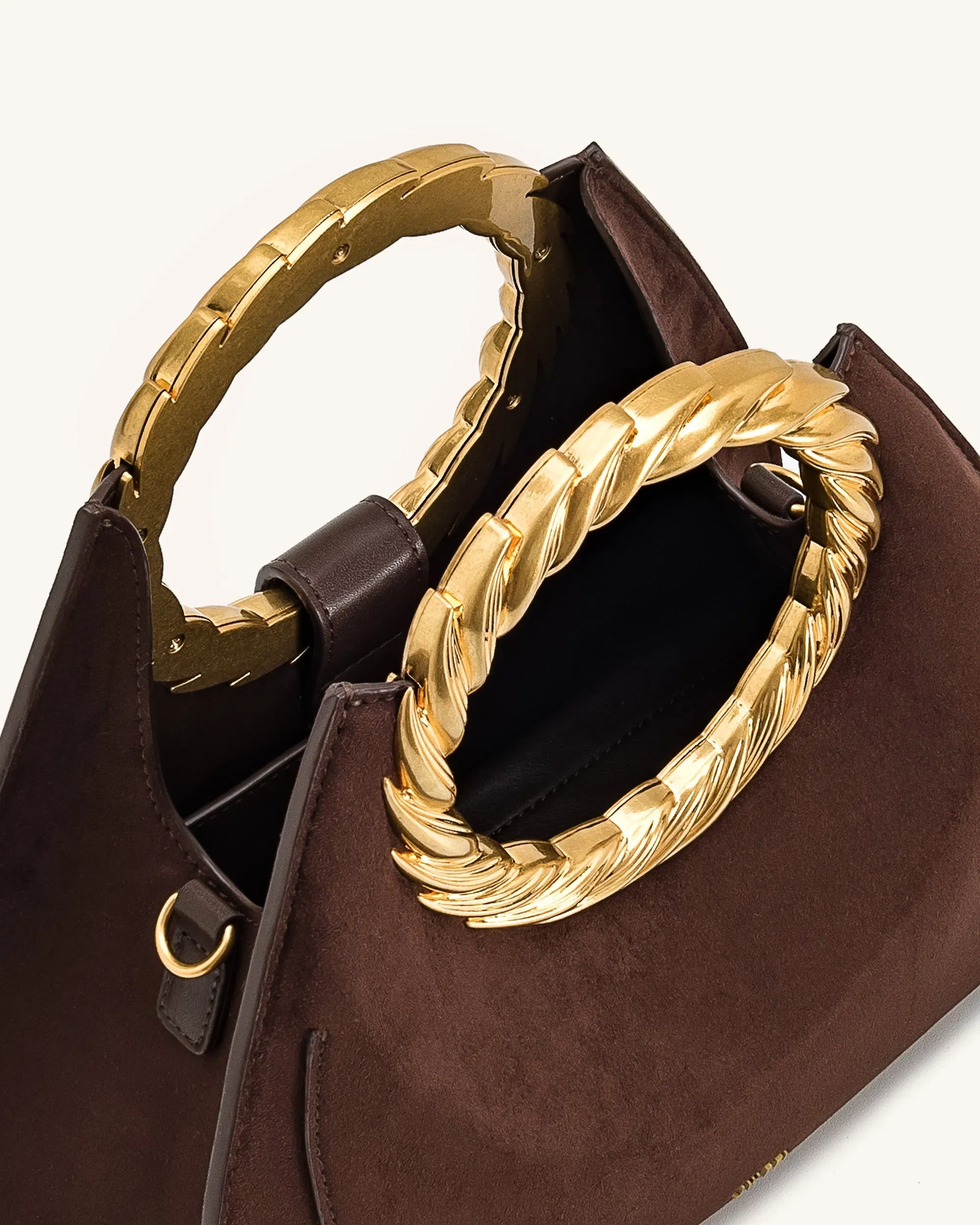 JW PEI Amiya Leaf Handle Faux Suede Sculpture Bag Mocha Brown