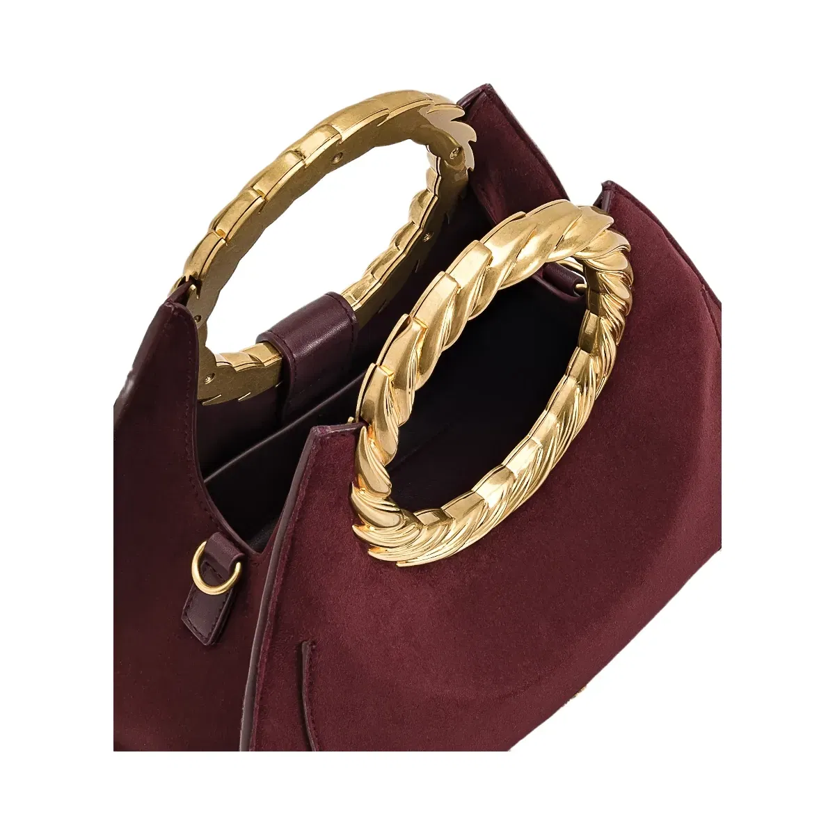 JW PEI Amiya Leaf Handle Faux Suede Sculpture Bag Merlot Red