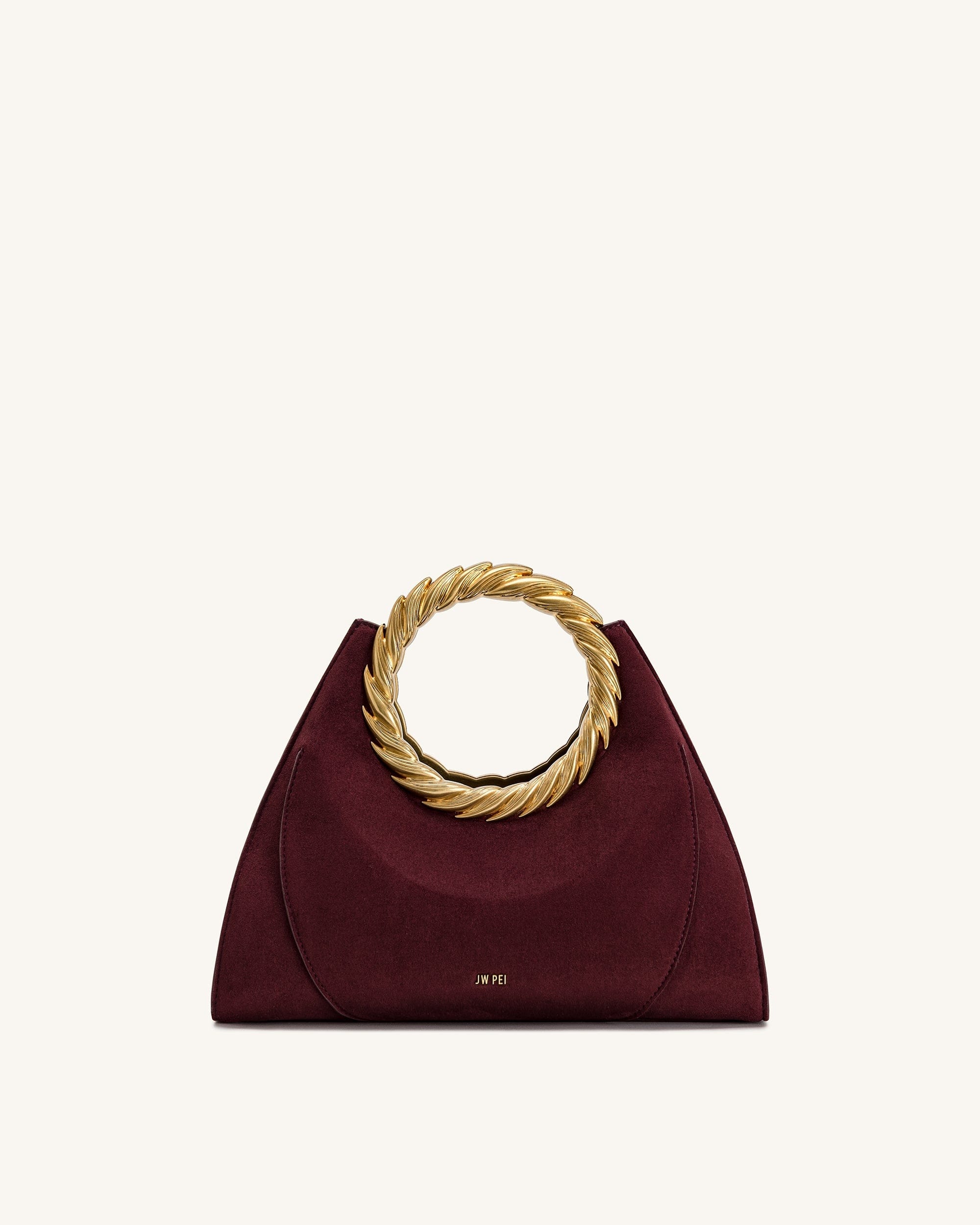 JW PEI Amiya Leaf Handle Faux Suede Sculpture Bag Merlot Red