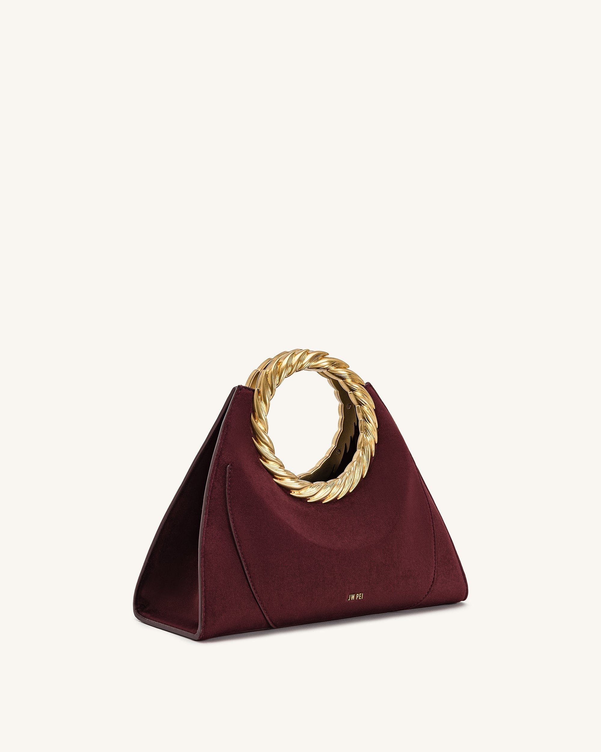 JW PEI Amiya Leaf Handle Faux Suede Sculpture Bag Merlot Red