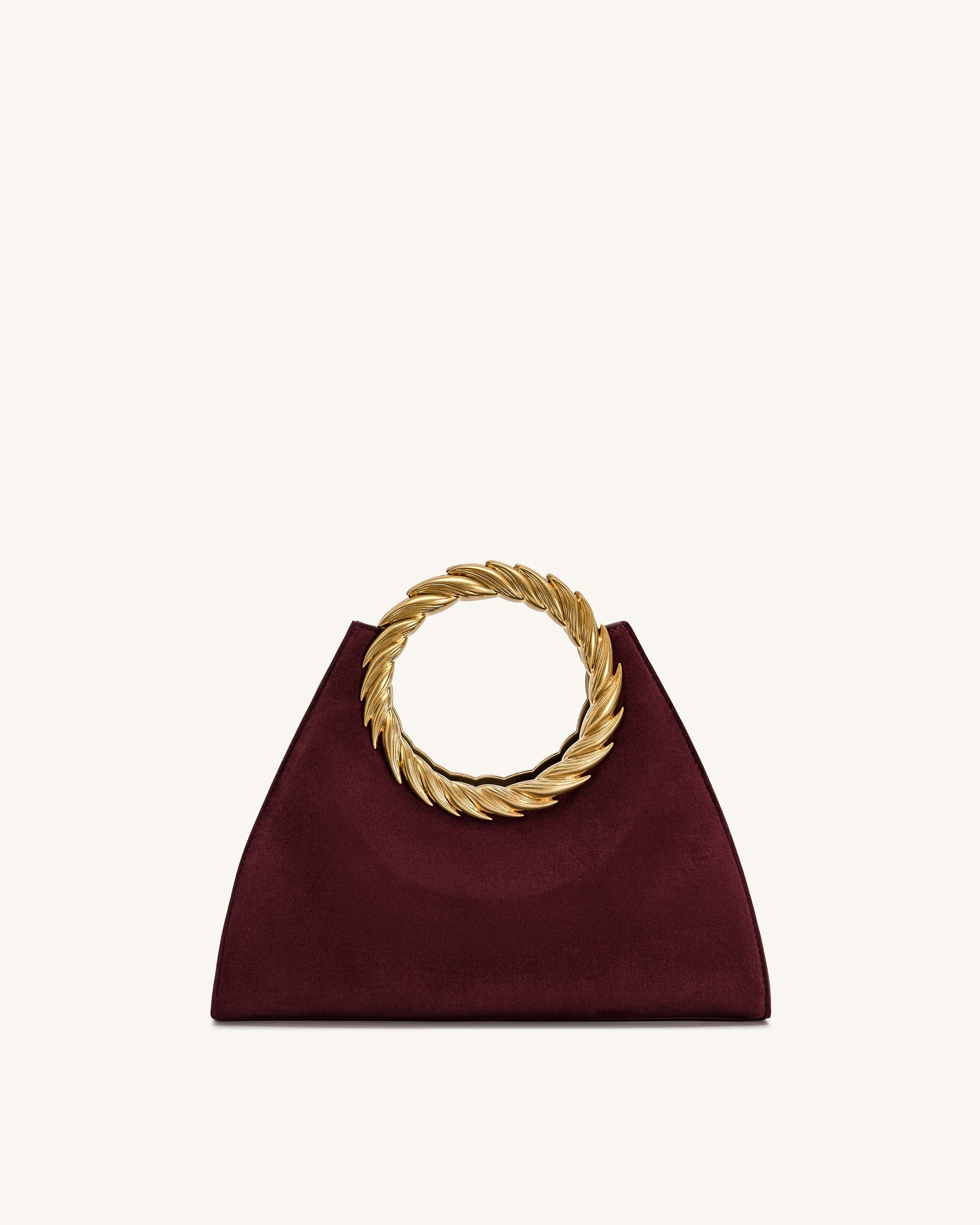 JW PEI Amiya Leaf Handle Faux Suede Sculpture Bag Merlot Red