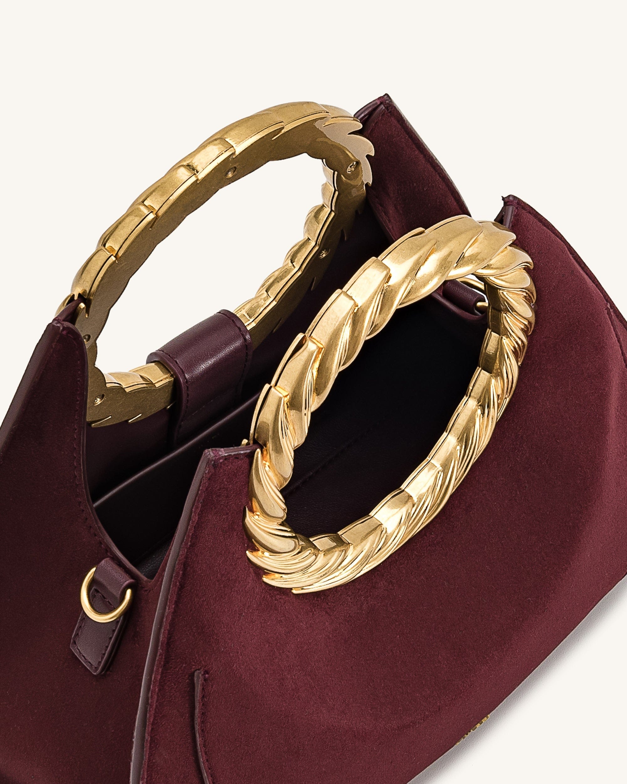JW PEI Amiya Leaf Handle Faux Suede Sculpture Bag Merlot Red
