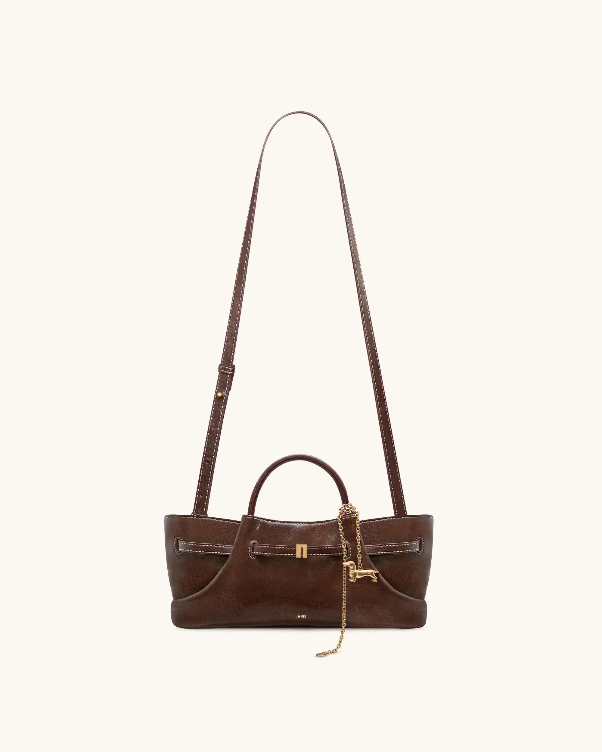 JW PEI Maeve Dachshund Metal Charm Tote Bag Dark Brown