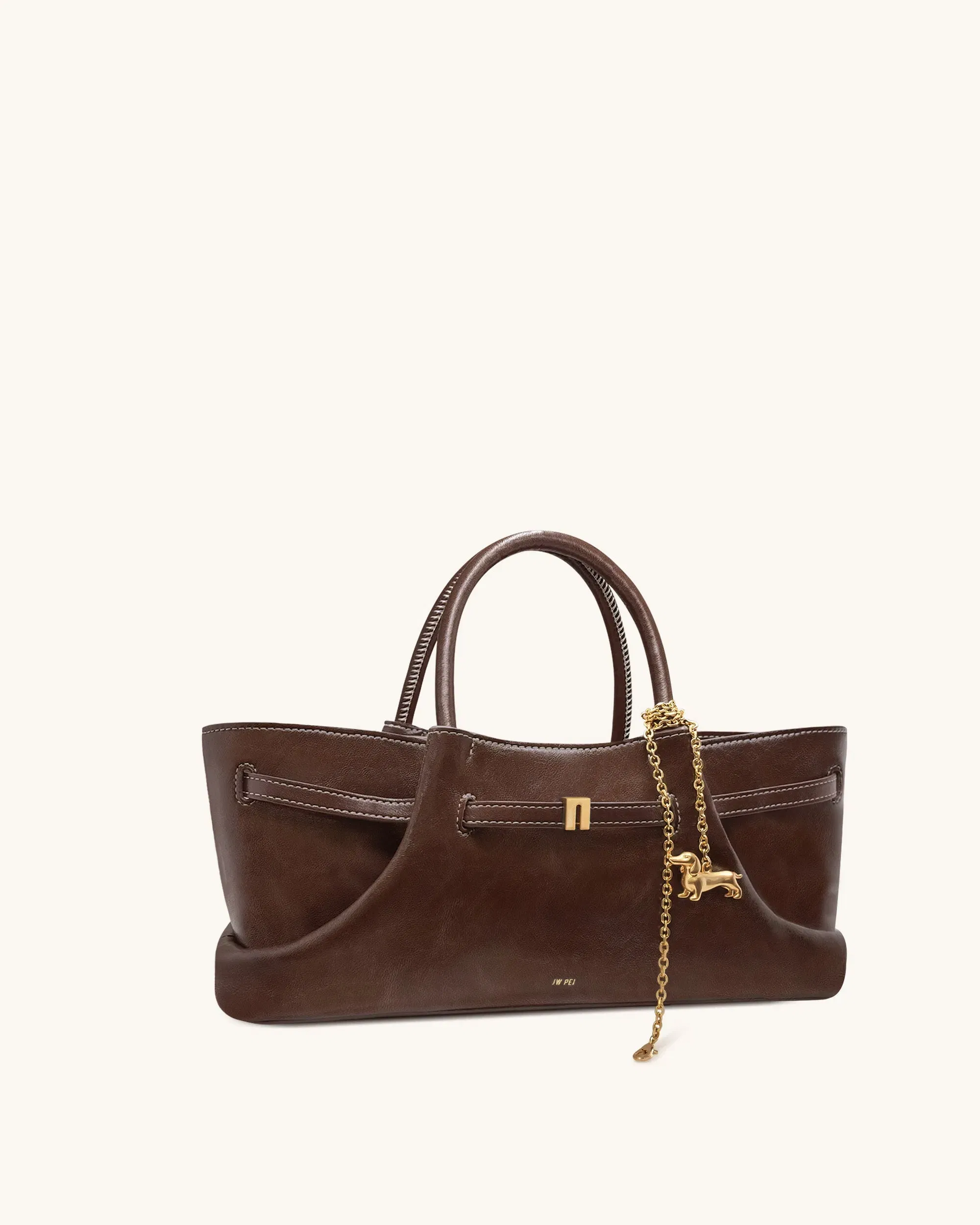 JW PEI Maeve Dachshund Metal Charm Tote Bag Dark Brown
