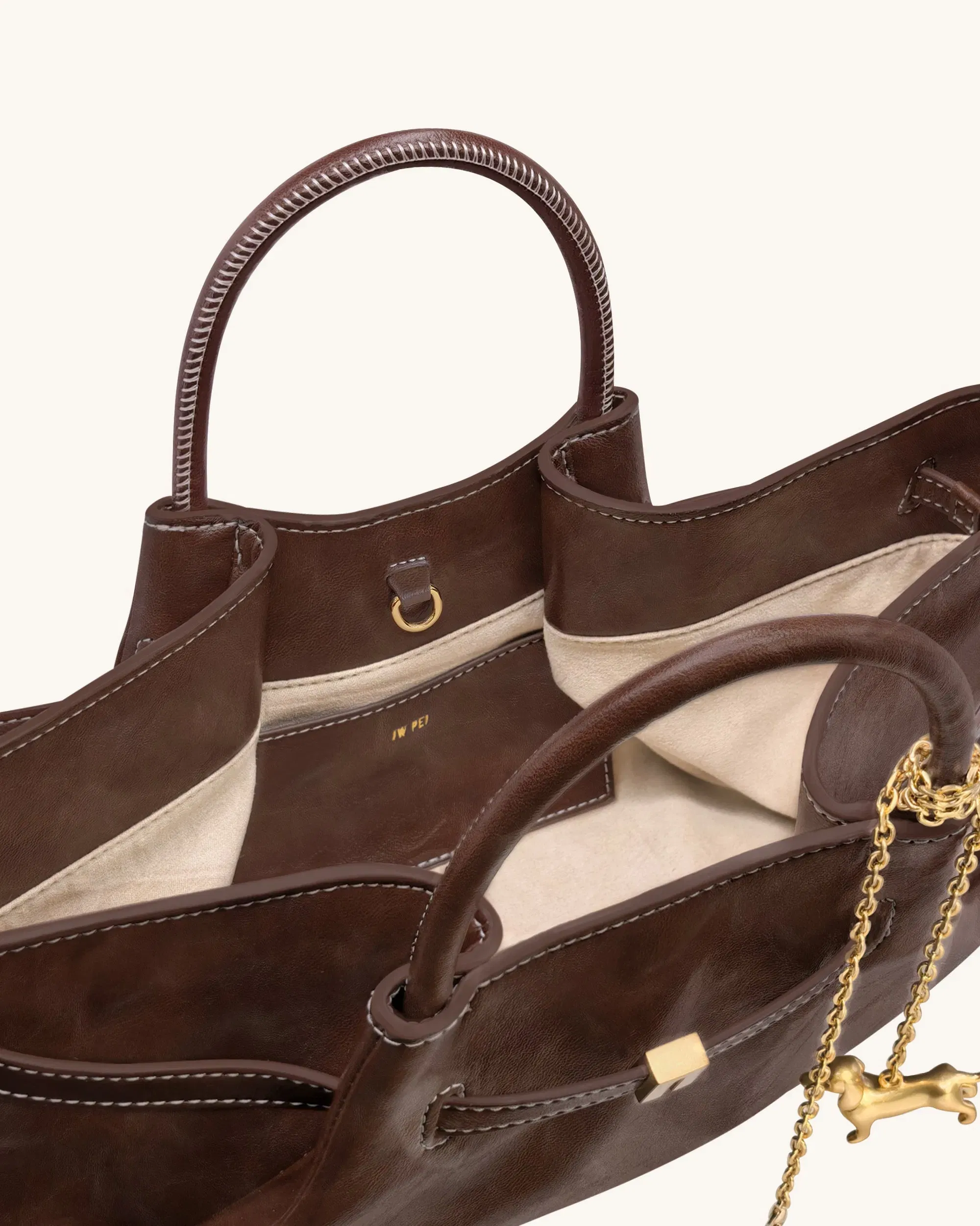 JW PEI Maeve Dachshund Metal Charm Tote Bag Dark Brown