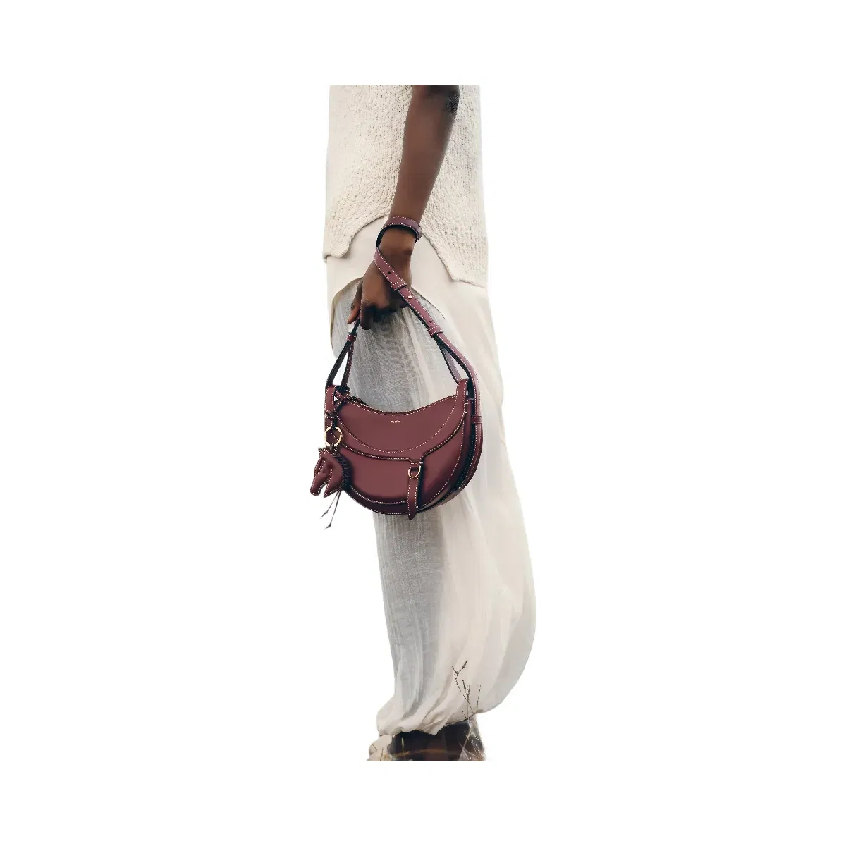 Polène Numéro Dix Galop Leather Bag Black Cherry